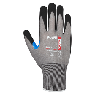 Grey and Black 21 Gauge Cut Resistant Glove with White Rib Cuff and Blue Thumb Crotch Shield