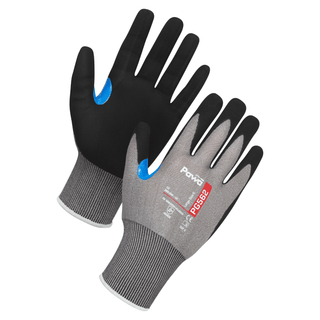 Black and Grey Level E Cut Gloves with White Ribbed Cuff
